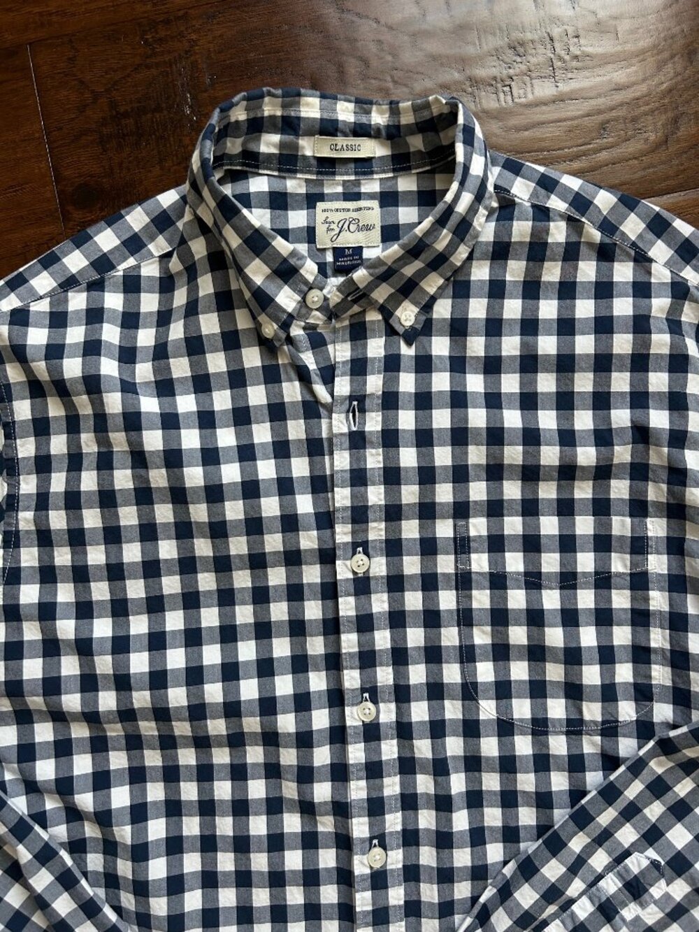 J.Crew Men's Navy and White Gingham Button-Front Shirt M medium - Picture 4 of 5